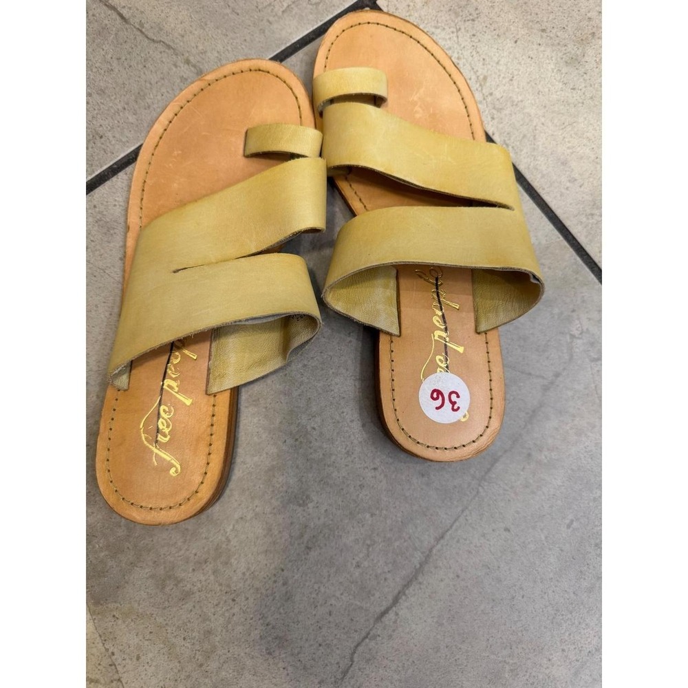 Free People Mont Blanc Yellow Leather Toe Loop Slide Sandals 36
